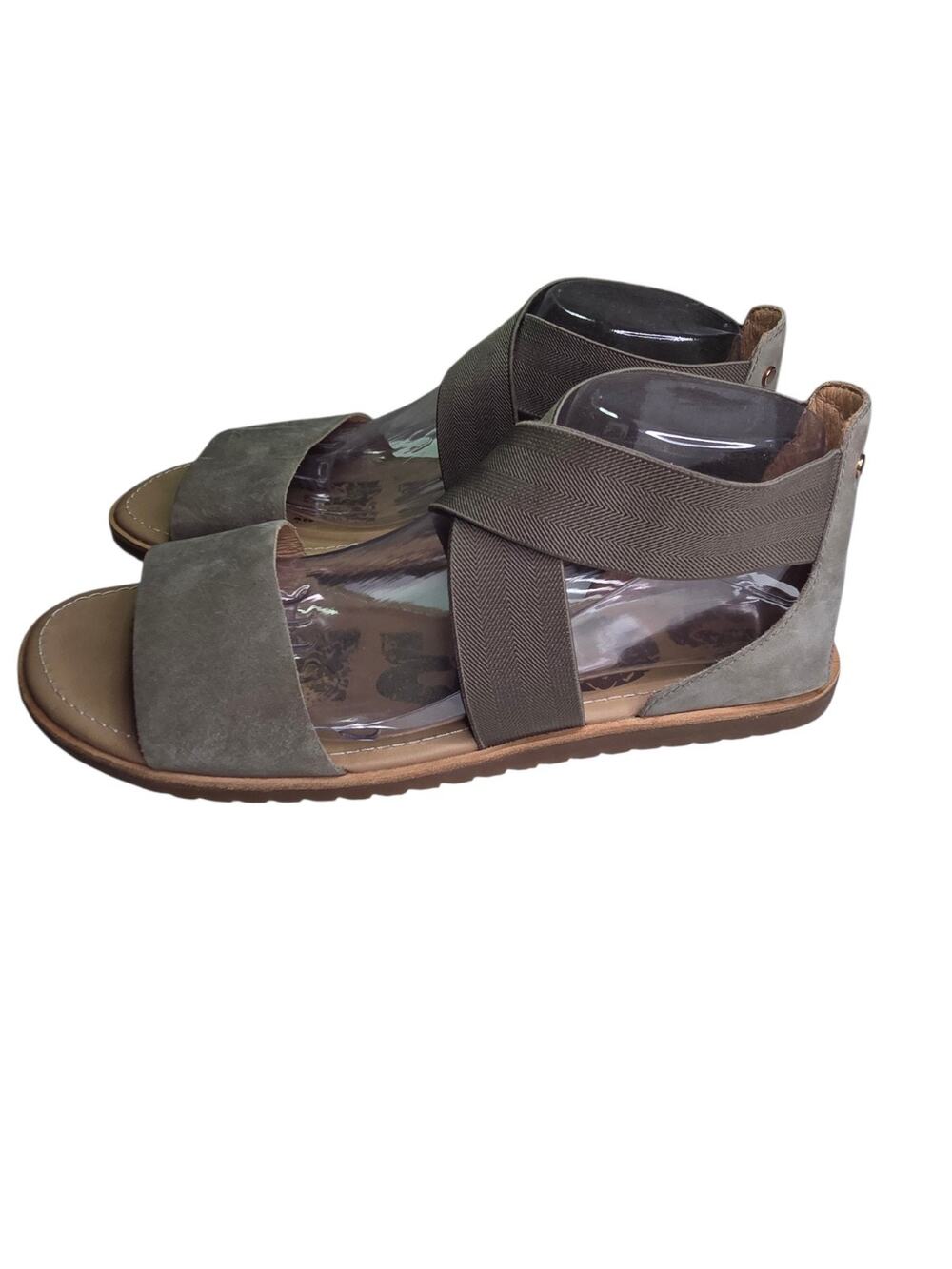 Sorel Womens Size 11 Ella Sandals Army Green Suede Strappy Gladiator Flats